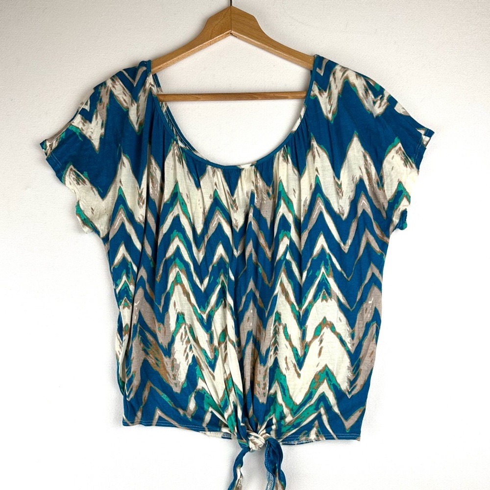 MOD Lusive Zigzag Cap Sleeve Tie Waist Shirt Office